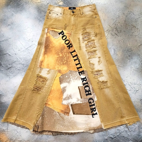 Ivana Ruzzo Dresses & Skirts - Upcycled Couture concept Designer Maxi Skirt Mustard Denim ShabbyChic
